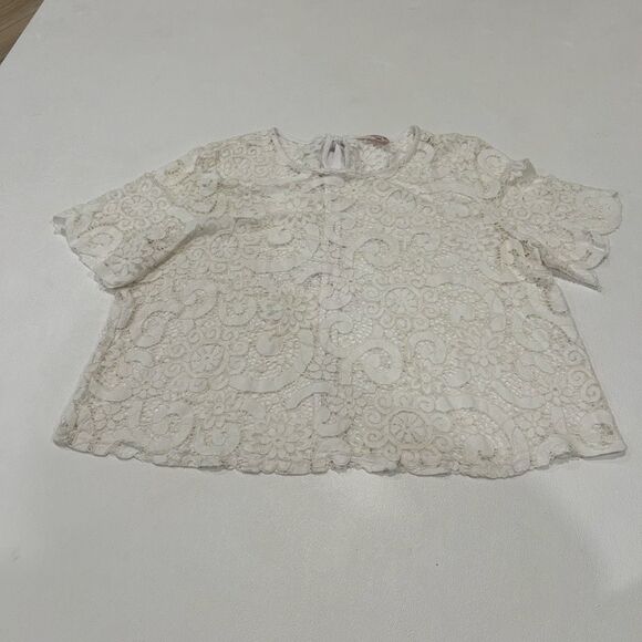 Nanette Lepore White Floral Lace Blouse XL Romantic Short Sleeve Boho Chic Top - Picture 2 of 6